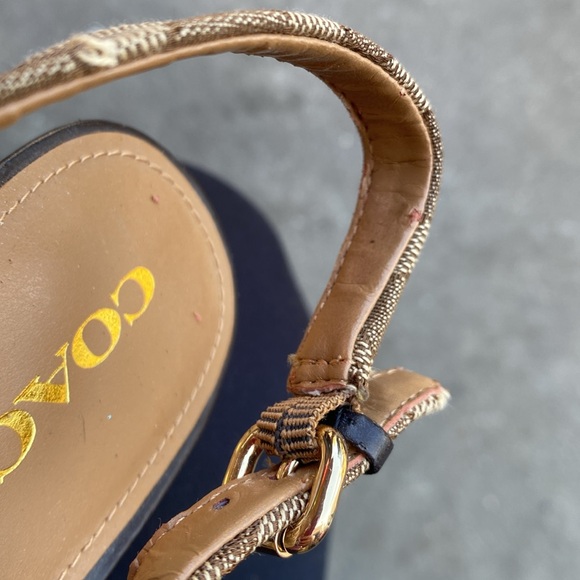 Coach ferry signature C Jacard calf Brown wedge cork shoes - Picture 7 of 13